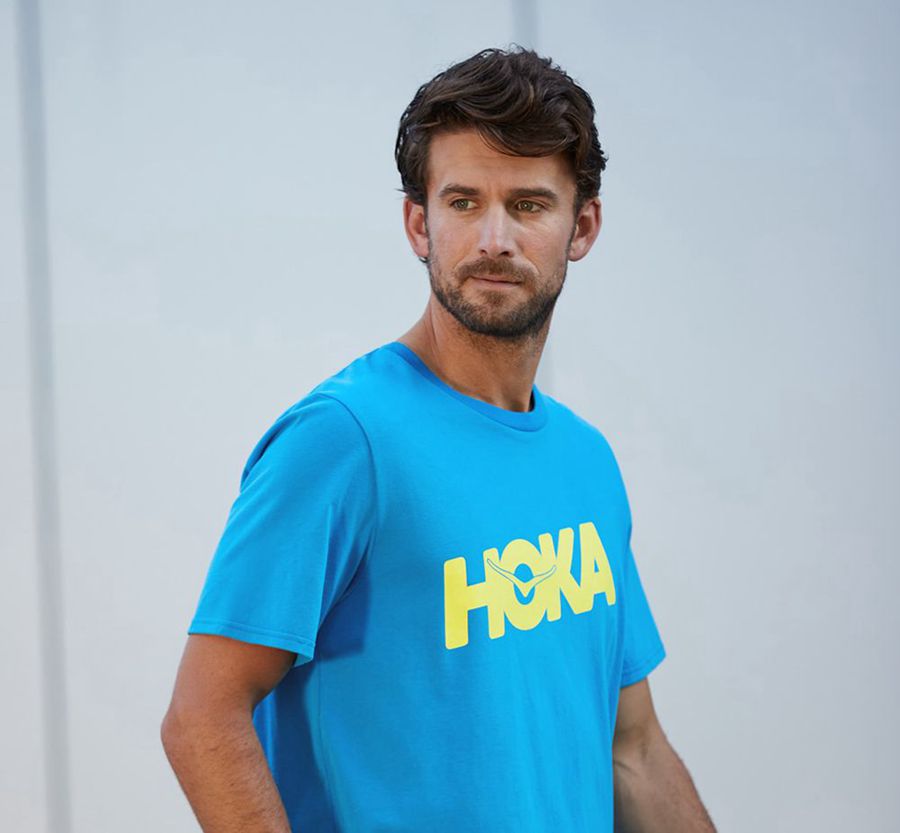 Hoka Brand - Men's T-Shirts - Blue - UK 867FSPKLO